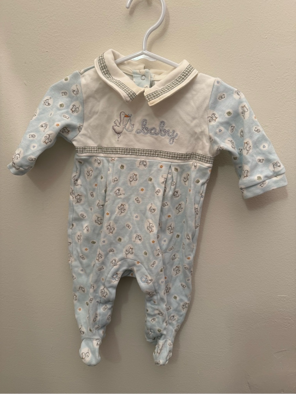 Vintage Absorba Light Blue and Cream Footed One-Piece